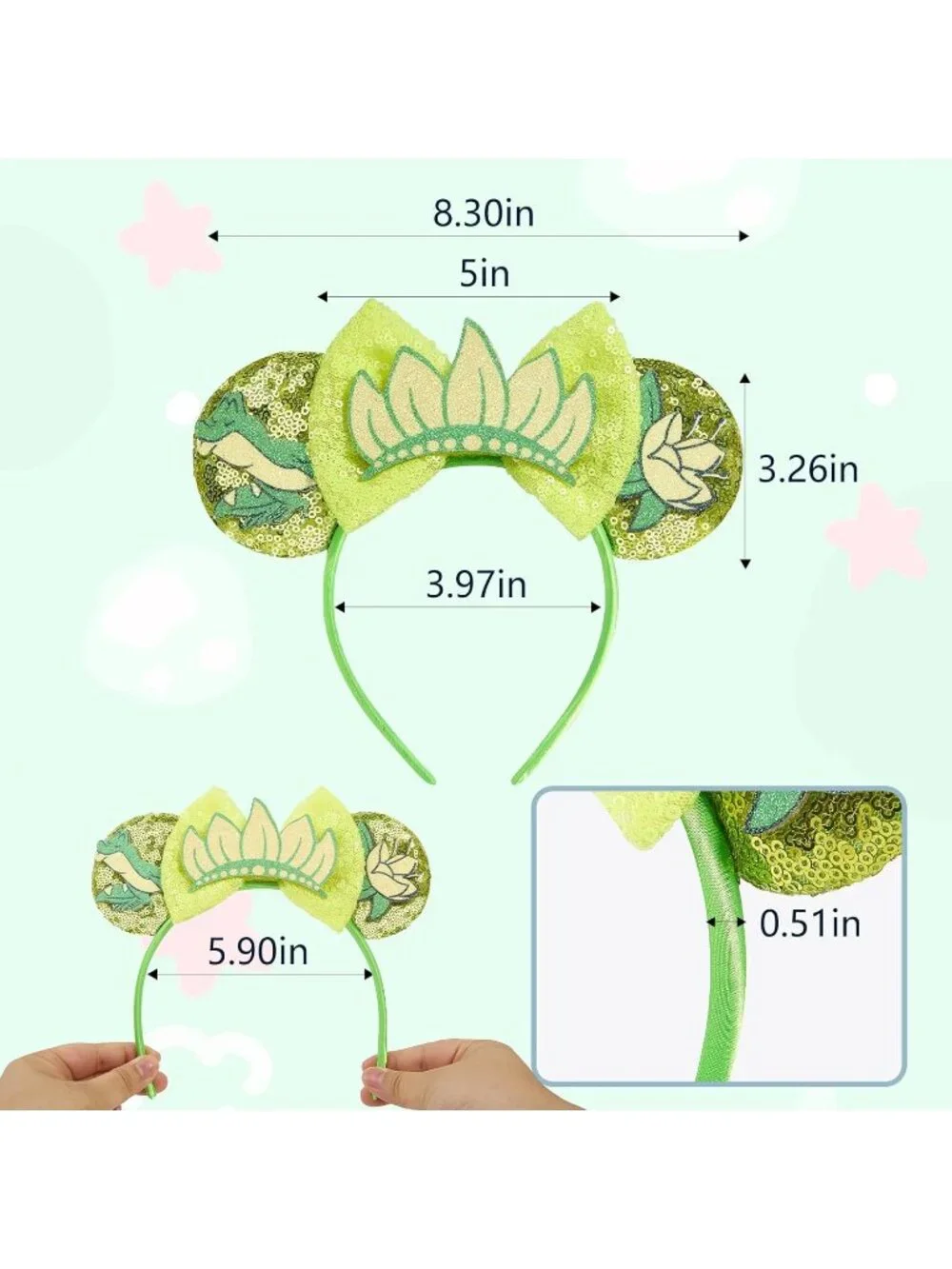 Women Green Tiana Sequin Halloween Mickey Mouse Headband for Cosplay